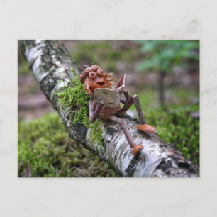 Eichhörnchen-Elf liest auf einem Birkenstamm Postk Postkarte