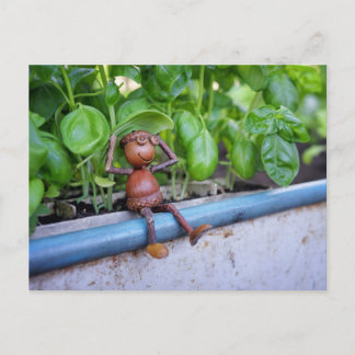 Eichhörnchen-Elfe mit Basilikumpflanzen-Postkarte Postkarte