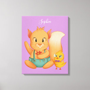 Eichhörnchen & Ente, DIY Name Weiß, Blasslila Leinwanddruck