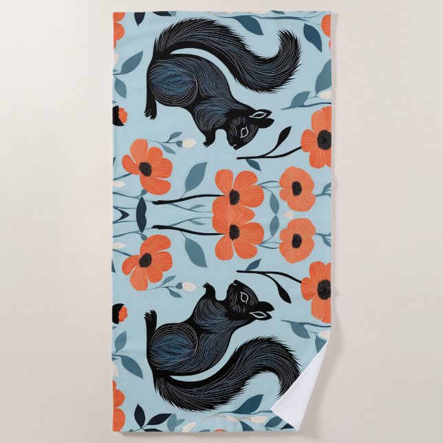 Eichhörnchen Frühlingsblumen Kunst Strandtuch (Vorderseite)