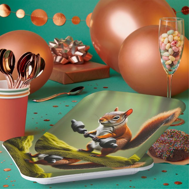 Eichhörnchen Gewichte heben Pappteller (Von Creator hochgeladen)