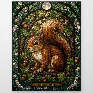 Eichhörnchen, Glasmalerei mit Eichelkappe Postkarte