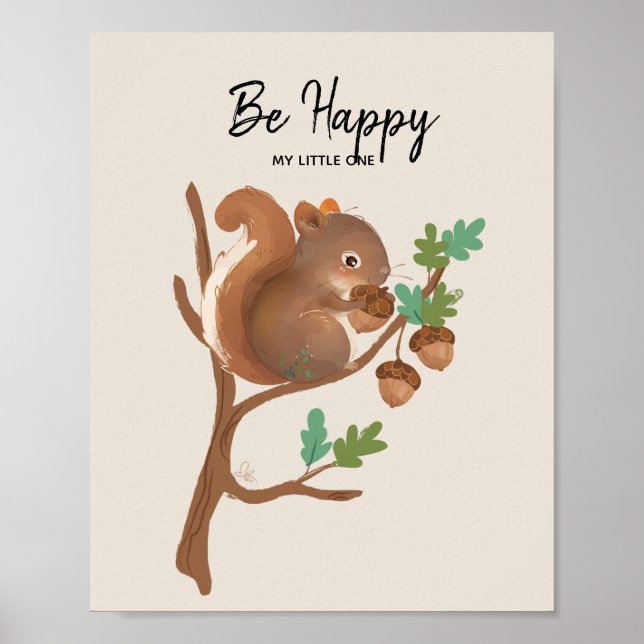 Eichhörnchen ・ Happy Illustration von Waldtieren Poster (Vorne)