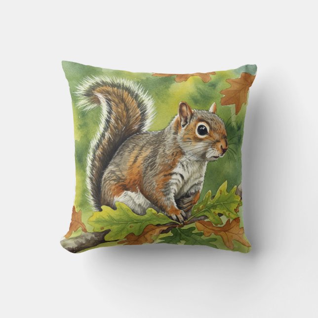 Eichhörnchen Herbst Blätter Kissen (Vorderseite)