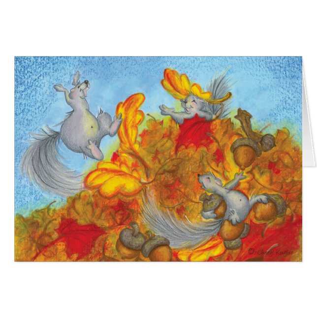 Eichhörnchen-Herbst-Blätter-u. Eichel-Karte (Vorderseite (Horizontal))