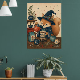 Eichhörnchen-Hexen-Kaffeemaschine Poster