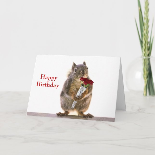 Eichhörnchen Holding Rote Rose Bouquet Karte (Vorderseite)