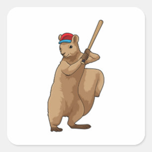 Eichhörnchen im Baseball mit Baseballschläger Quadratischer Aufkleber
