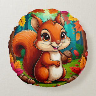 Eichhörnchen im Cartoon-Stil im Wald Rundes Kissen