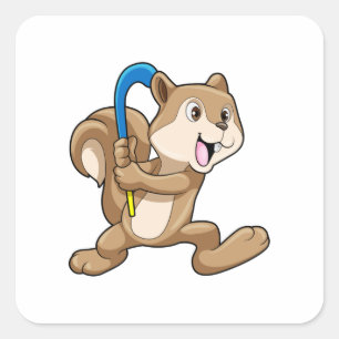 Eichhörnchen im Feldhockey mit Stick Quadratischer Aufkleber