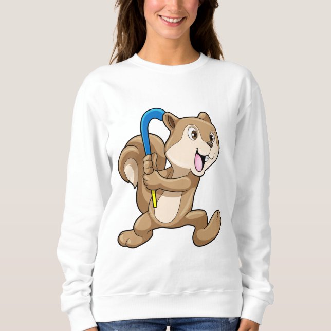 Eichhörnchen im Feldhockey mit Stick Sweatshirt (Vorderseite)