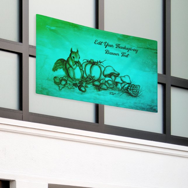 Eichhörnchen im Herbst, Glückliches Erntedankfest! Banner (Äußeres Gebäude)