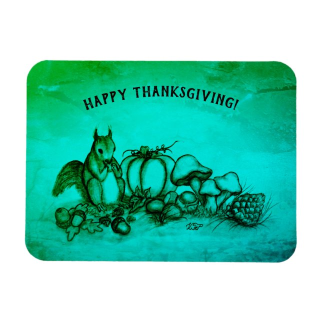 Eichhörnchen im Herbst, Glückliches Erntedankfest! Magnet (Horizontal)