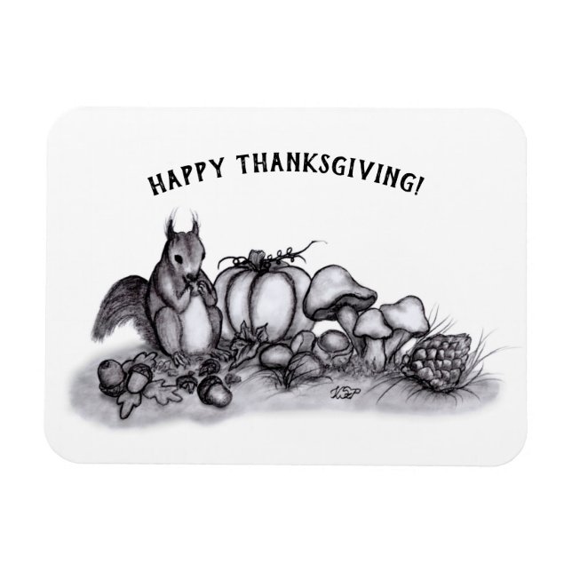 Eichhörnchen im Herbst, Glückliches Erntedankfest! Magnet (Horizontal)
