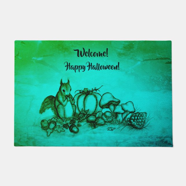 Eichhörnchen im Herbst, glückliches Halloween! Fußmatte (Vorderseite)