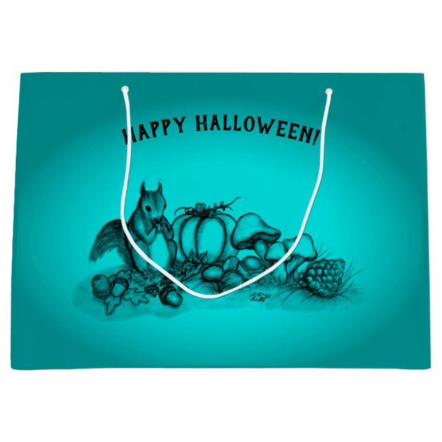 Eichhörnchen im Herbst, glückliches Halloween! Große Geschenktüte (Vorderseite)