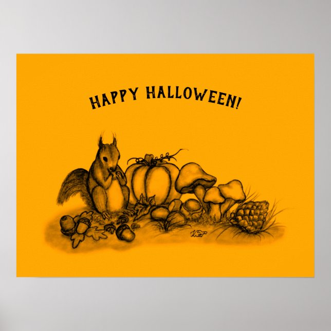 Eichhörnchen im Herbst, glückliches Halloween! Poster (Vorne)