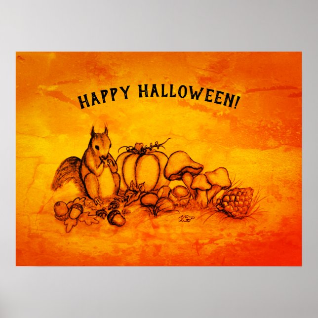 Eichhörnchen im Herbst, glückliches Halloween! Poster (Vorne)