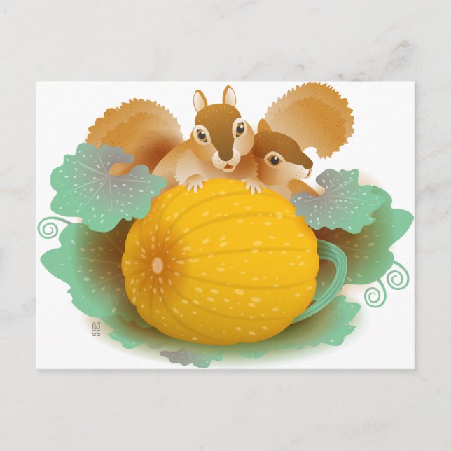 Eichhörnchen im Kürbispflaster Postkarte (Vorderseite)