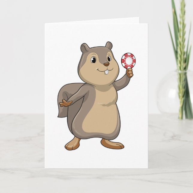 Eichhörnchen im Poker mit Poker-Chips Karte (Vorderseite)