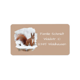Eichhörnchen im Schnee - braun Adressaufkleber