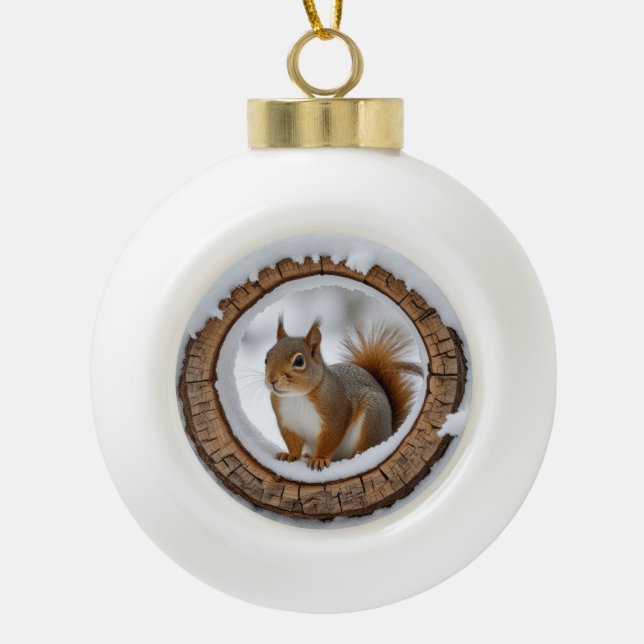 Eichhörnchen im Schnee Keramik Kugel-Ornament (Vorderseite)