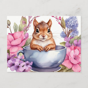 Eichhörnchen im Teacup mit Blume Postkarte