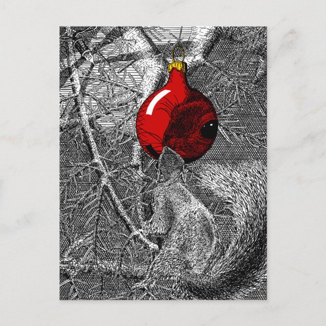 Eichhörnchen im Weihnachtsbaum Postkarte (Vorderseite)