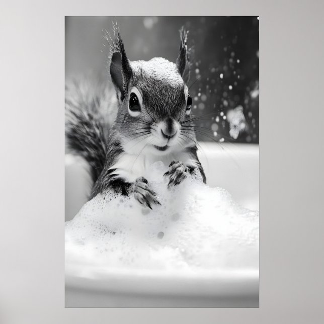 Eichhörnchen in der Badewanne Druck, Lustige Badez Poster (Vorne)