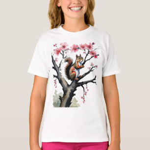 Eichhörnchen in einem rosa Kirschblütenbaum T-Shirt