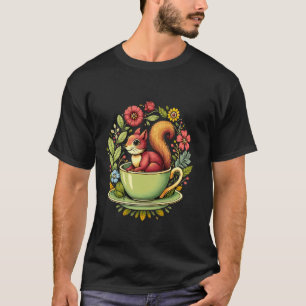 Eichhörnchen in Kaffeetasse und Blumen T-Shirt