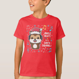 Eichhörnchen in Kopfhörern und Weihnachtsmannmütze T-Shirt
