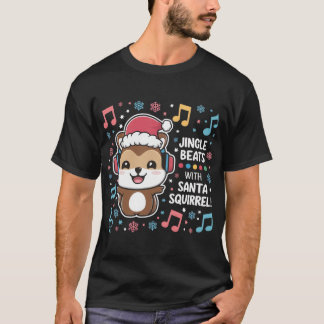 Eichhörnchen in Kopfhörern und Weihnachtsmannmütze T-Shirt