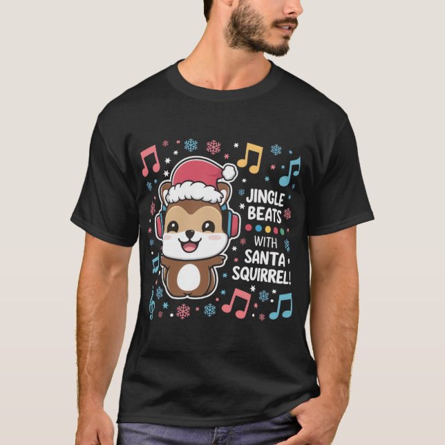 Eichhörnchen in Kopfhörern und Weihnachtsmannmütze T-Shirt (Vorderseite)