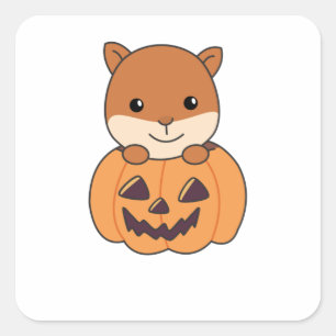 Eichhörnchen in Pumpkin Sweet Animals Happy Hallow Quadratischer Aufkleber