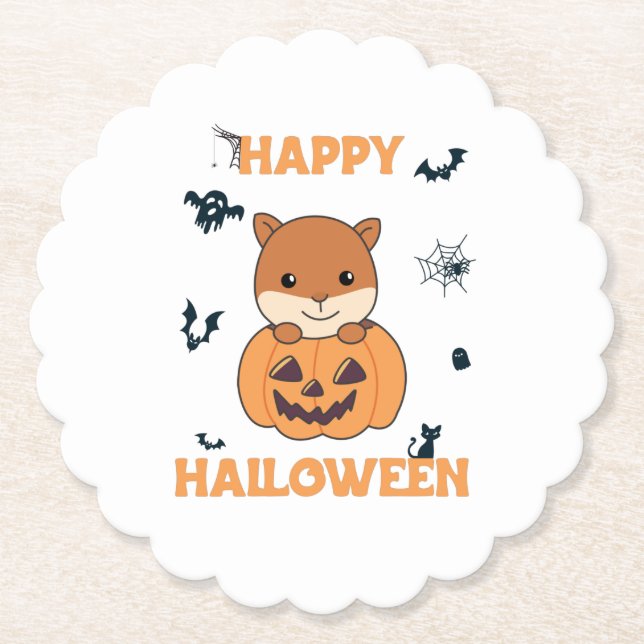 Eichhörnchen in Pumpkin Sweet Animals Happy Hallow Untersetzer (Vorderseite)