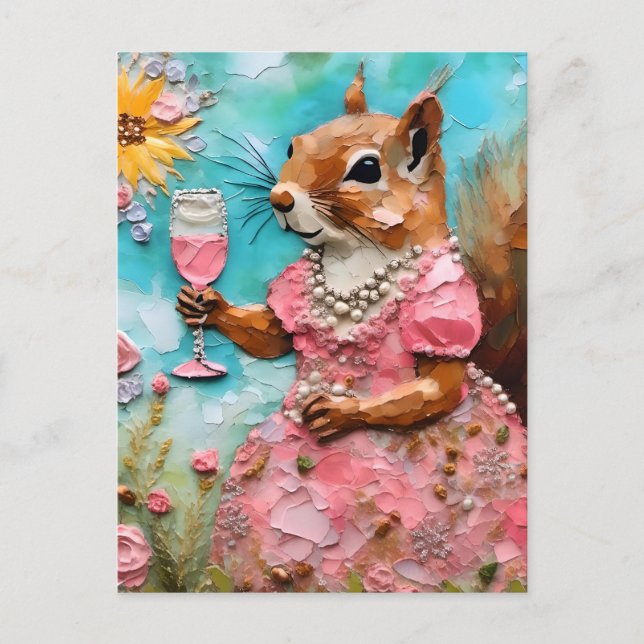 Eichhörnchen in rosa Kleid Postkarte (Vorderseite)