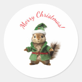 EICHHÖRNCHEN IN SANTAMÜTZE WEIHNACHTSAUFKLEBER RUNDER AUFKLEBER