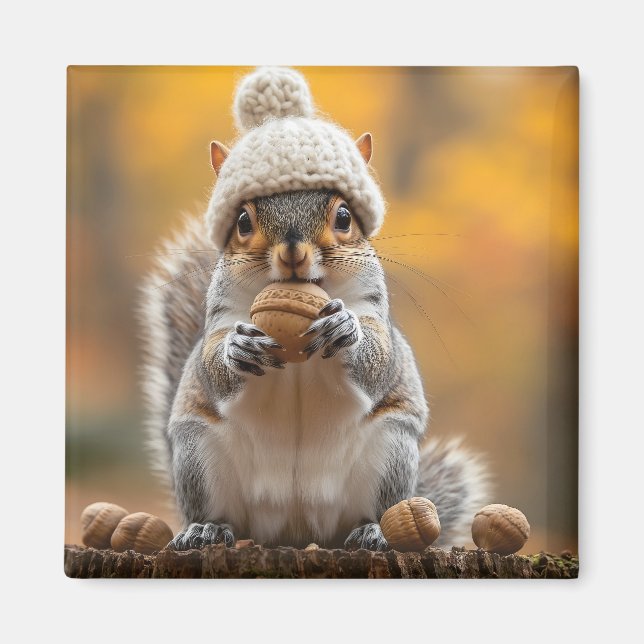 Eichhörnchen in Strick-Hutmutter Magnet (Vorne)