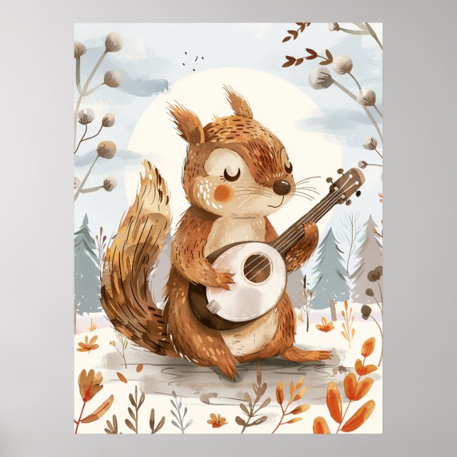 Eichhörnchen Kinderzimmer Banjo Kunst Poster (Vorne)