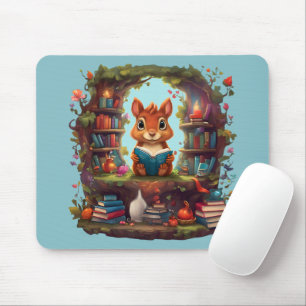 Eichhörnchen liest auf einem antiken Bücherregal Mousepad