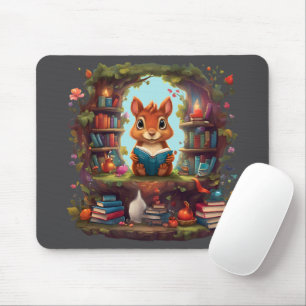 Eichhörnchen liest auf einem antiken Bücherregal Mousepad