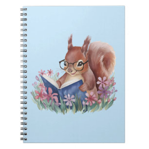 Eichhörnchen liest ein Buch, gebettet in Blumen Notizblock