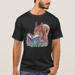 Eichhörnchen liest ein Buch, gebettet in Blumen T-Shirt