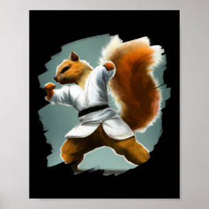 Eichhörnchen macht Karate-Kick Schwarzgurt Martial Poster
