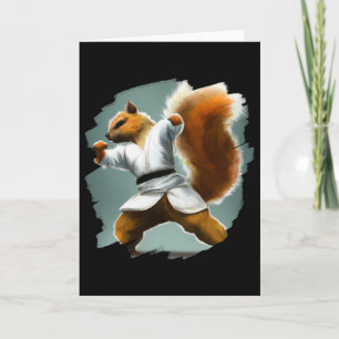 Eichhörnchen macht Karate-Tritt Schwarzgurt Martia Karte
