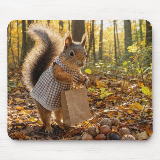 Eichhörnchen-Mädchen beim Nusskauf im herbstlichen Mousepad (Vorne)