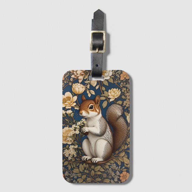 Eichhörnchen mit Acacia-Blume William Morris Gepäckanhänger (Vorderseite Vertikal)