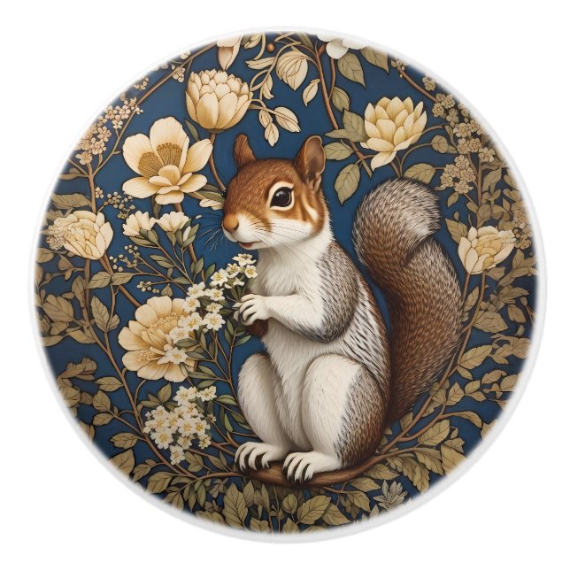 Eichhörnchen mit Acacia-Blume William Morris Keramikknauf (Vorderseite)