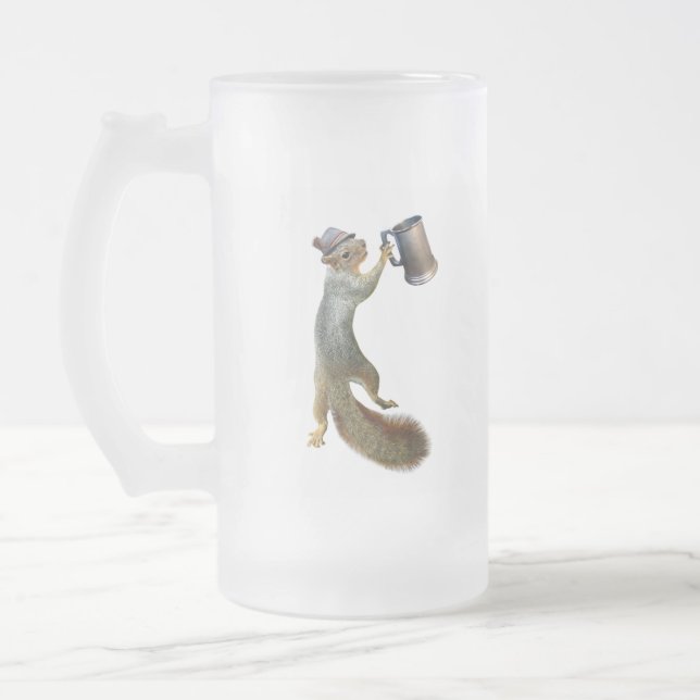 Eichhörnchen mit Bier Stein Mattglas Bierglas (Links)